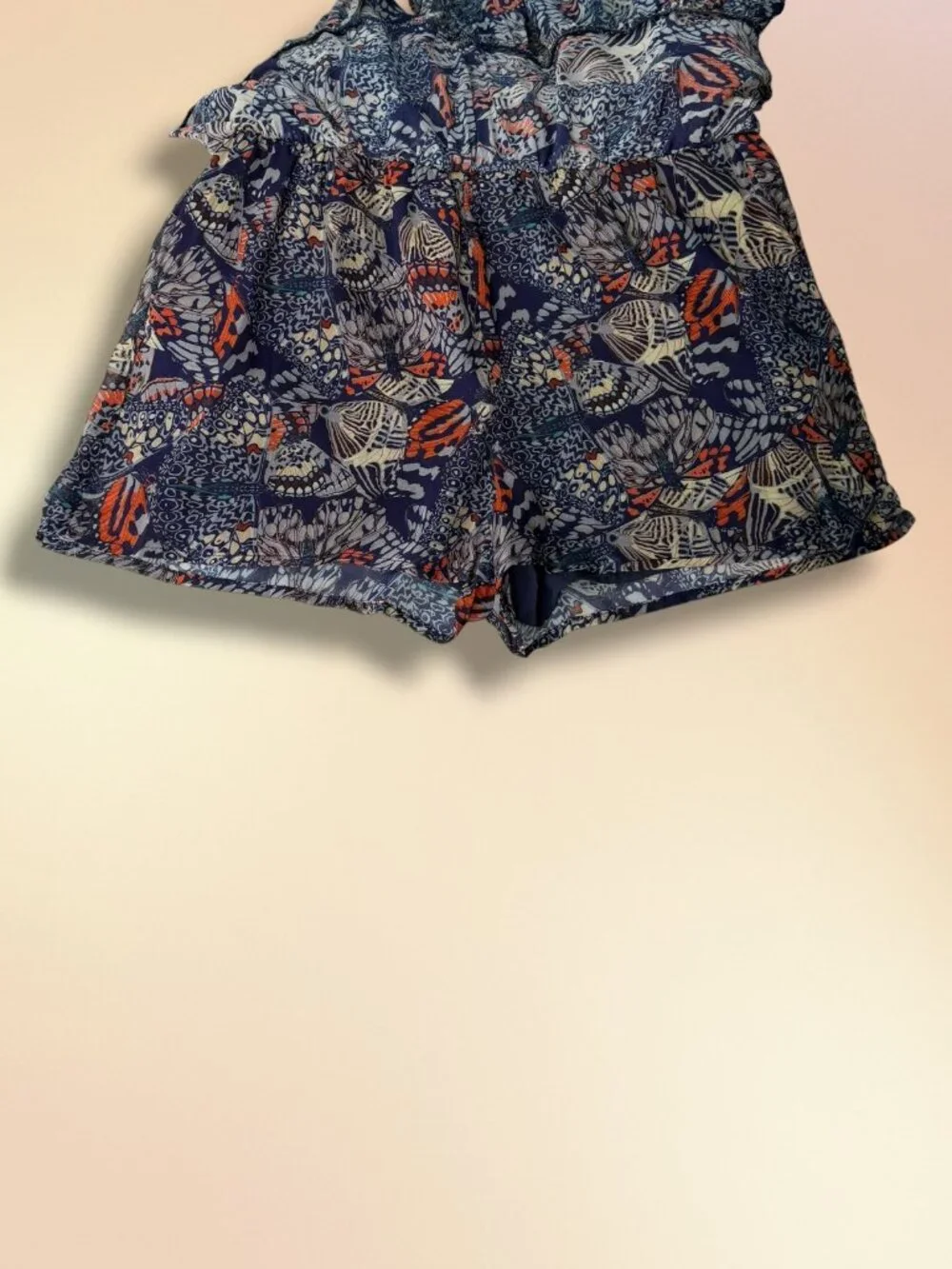 Amanda Uprichard Navy Whimsical Mushroom Butterfly Ruffle Romper S